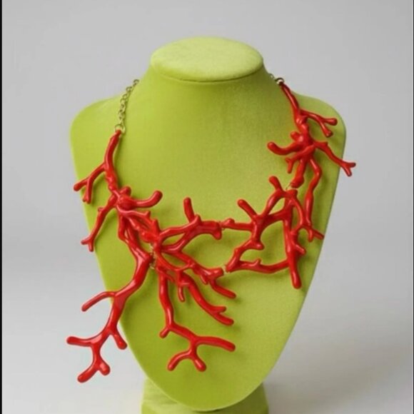 Gold plated Red Coral Branch Statement Necklace - Picture 1 of 15